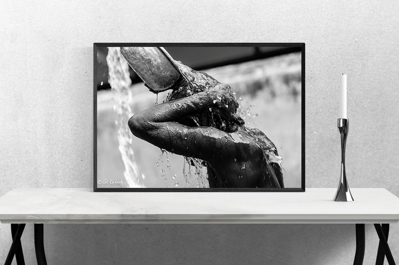 Morning Shower. Black and White Myanmar Photography Prints, Black and White Wall Art, Clear Water, Burma Fine Art Photography Print image 4