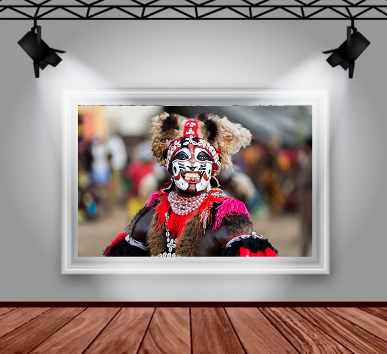 African Photography: Traditional Senegalese Dancer with Tribal Makeup and Blade in Mouth, African Face Painting, Fine Wall Art image 10