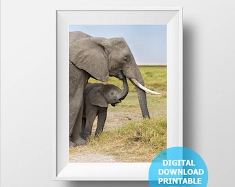 Baby Elephant, African Elephant Family Print, Digital Download, Elephant Printable, Elephant Photo, Elephant Picture, Vertical Photography