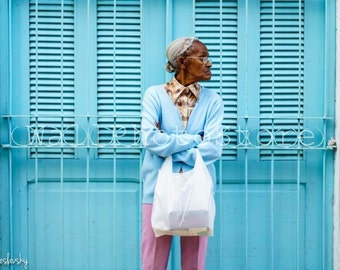 Cuba Photography. Old Lady on the Street of Havana. Cuba Travel Photography, Woman Portrait, Fine Art Photography, Cuban Wall Art, Blue