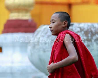 Young Buddhist Monk Poster, Monk Photography, Myanmar Photography, People Photography, Myanmar Art, Vertical Wall Decor, Vertical Wall Art
