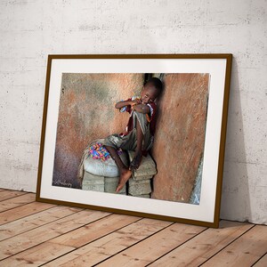 Senegalese Boy sitting on a Sack | African Street Portrait | Colorful African Print | Senegal Wall Art  Print | African Fine Art Photography