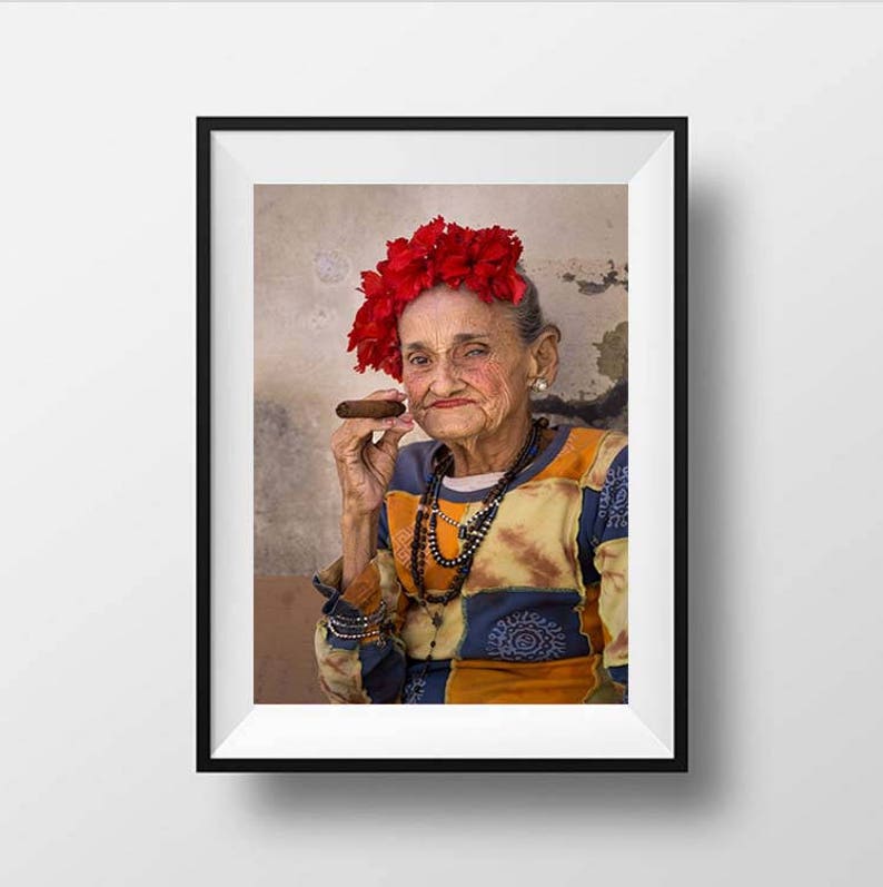 Cuban Lady with Cigar, Cuba Photography, Cuba Print Art, Cigar Art, Cuban Cigar, Woman Portrait, Cafe Restaurant Poster, Vertical Wall Art image 4