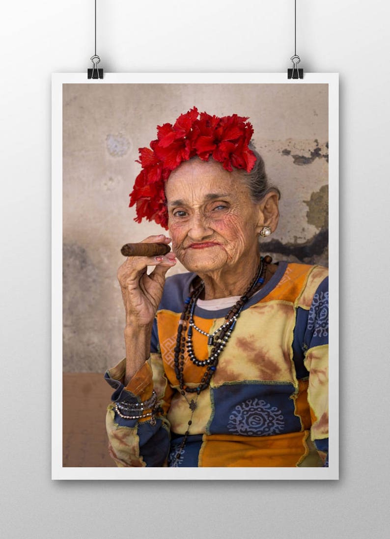 Cuban Lady with Cigar, Cuba Photography, Cuba Print Art, Cigar Art, Cuban Cigar, Woman Portrait, Cafe Restaurant Poster, Vertical Wall Art image 3