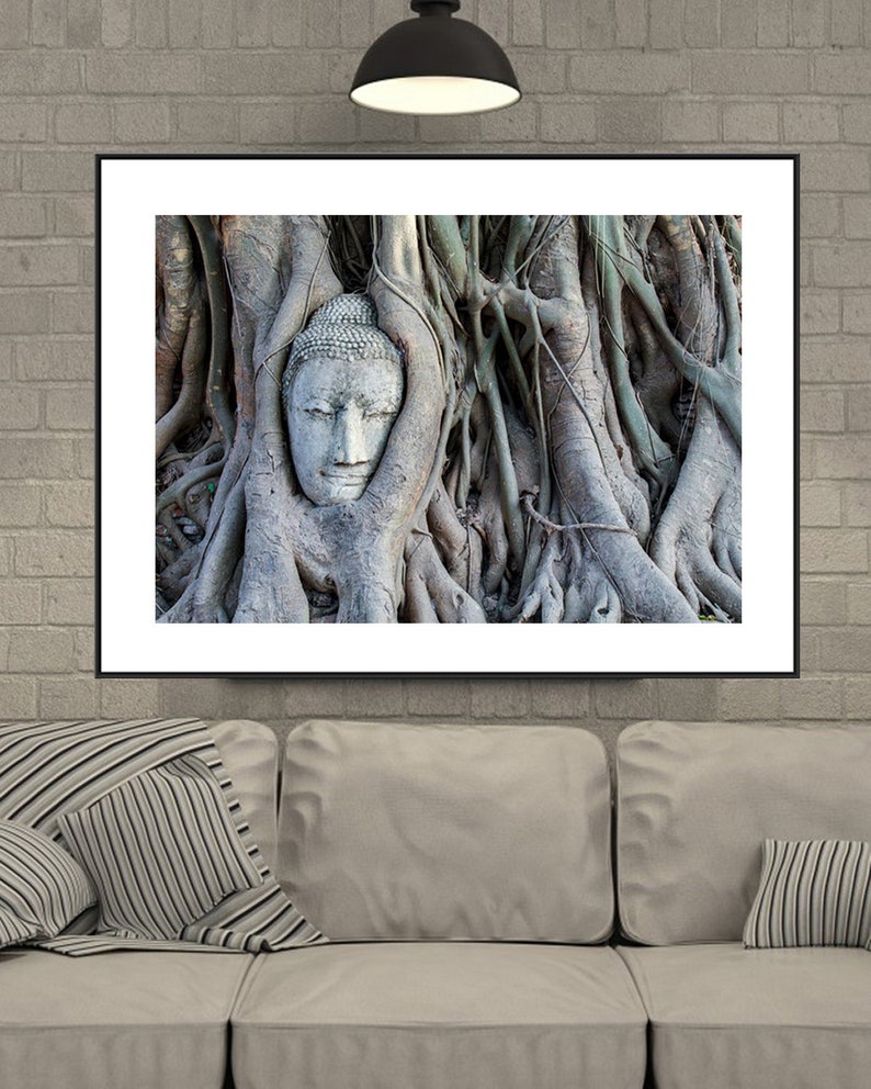 Buddha Head Statue in Tree Roots, Buddha Photography, Thailand Photography, Buddha Prints, Temple, Buddha Wall Art, Fine Art Photography image 2