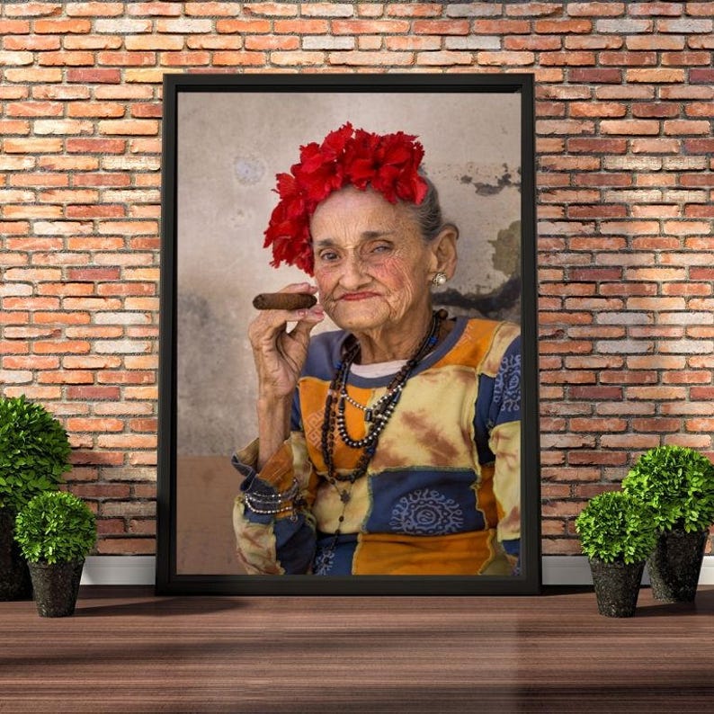 Cuban Lady with Cigar, Cuba Photography, Cuba Print Art, Cigar Art, Cuban Cigar, Woman Portrait, Cafe Restaurant Poster, Vertical Wall Art image 5