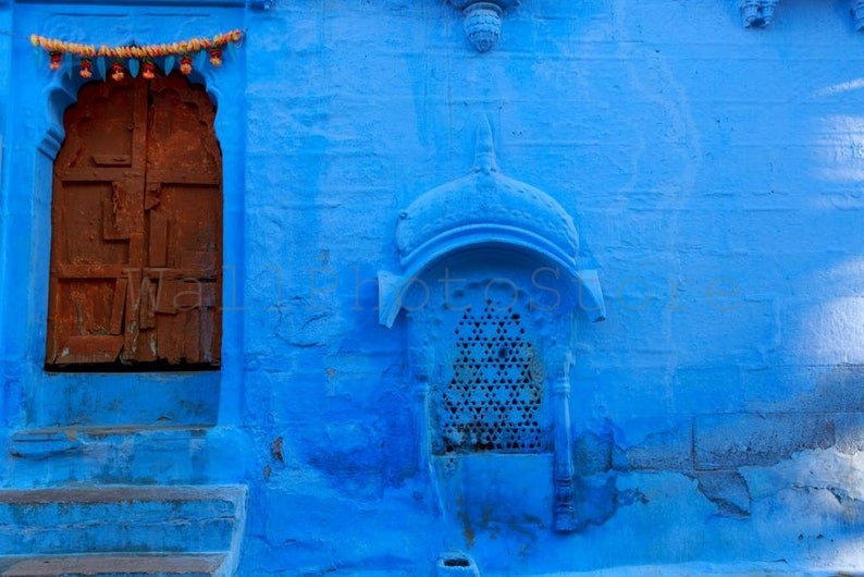 India Door Photography, Old Wood Door Blue City Jodhpur, Rajasthan, India Photography, Architecture, Fine Art Photography, India Print Art image 1