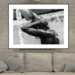 Morning Shower. Black and White Myanmar Photography Prints, Black and White Wall Art, Clear Water, Burma Fine Art Photography Print image 3
