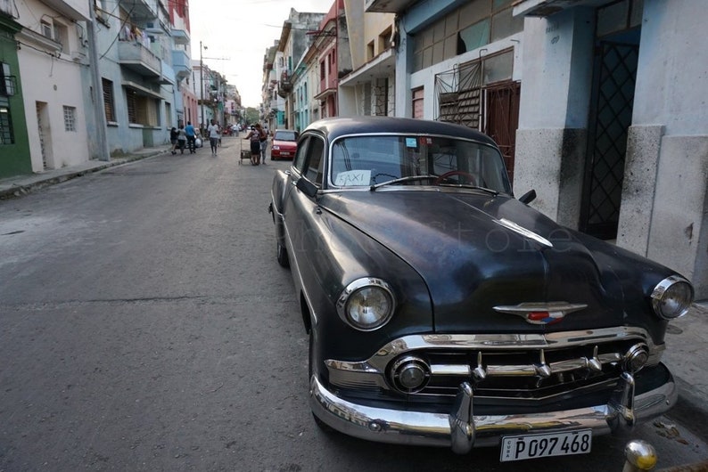 Cuba Photography, Old Black Vintage American Car Taxi, Car Photography, Vintage Car Poster, Cuba Print Art, Cuban Taxi Photo, Cuba Wall Art image 1