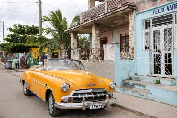 Original Poster Print Cuba Havana Street Car A4 Green Taxi A3