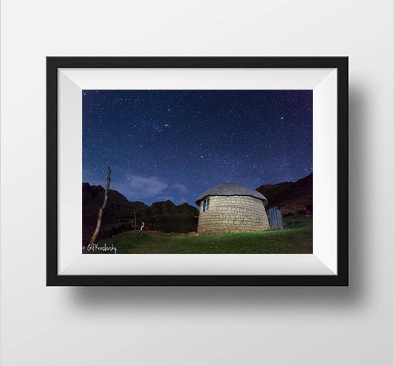 Lesotho Photography, Traditional African Hut, Lesotho Rondavel, Night Sky, South African Photography, Lesotho Prints, African Wall Art Print image 3