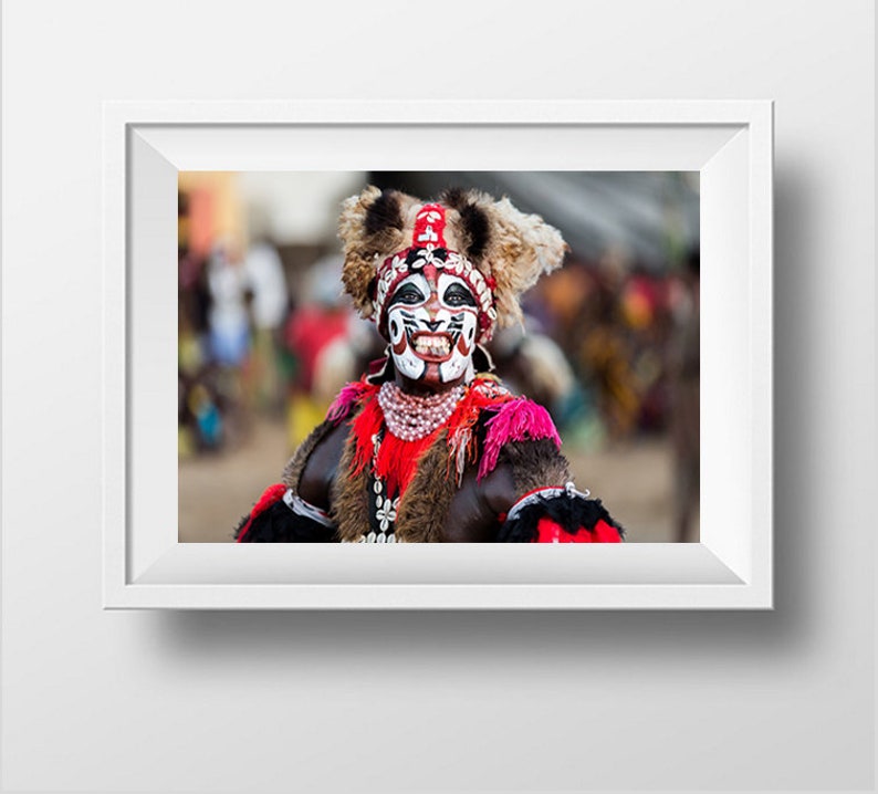 African Photography: Traditional Senegalese Dancer with Tribal Makeup and Blade in Mouth, African Face Painting, Fine Wall Art image 3