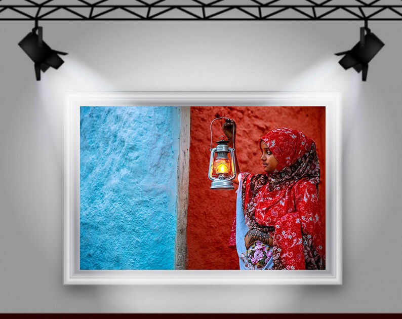 Ethiopian Wall Art, Girl With Lantern. Ethiopia, Harar, Ethiopian