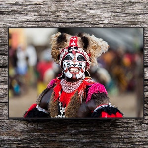 African Photography: Traditional Senegalese Dancer with Tribal Makeup and Blade in Mouth, African Face Painting, Fine Wall Art image 7