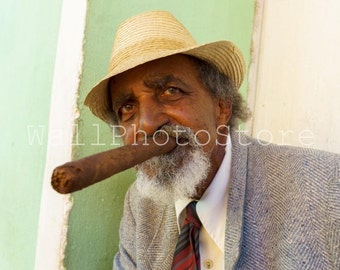 Cuba Photography, Man with Cuban Cigar, Smoker, Travel Photography, Cuban Cigar Art, Fine Art Print, Cuba Print Art, Cigar Wall Art