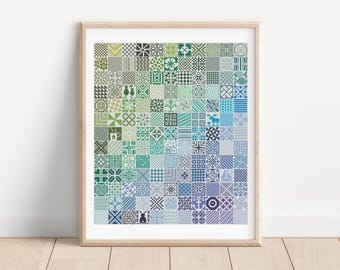 Counted Cross Stitch Rainbow Sampler Blue & Green