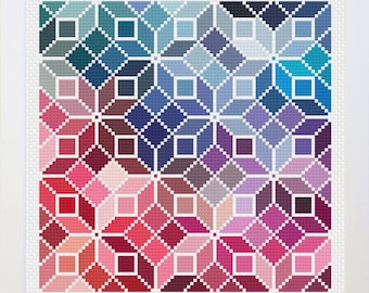 Small Counted Cross Stitch Rainbow Quilt Pattern