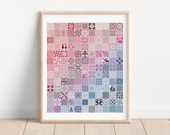 Counted Cross Stitch Rainbow Sampler Pink and Purple