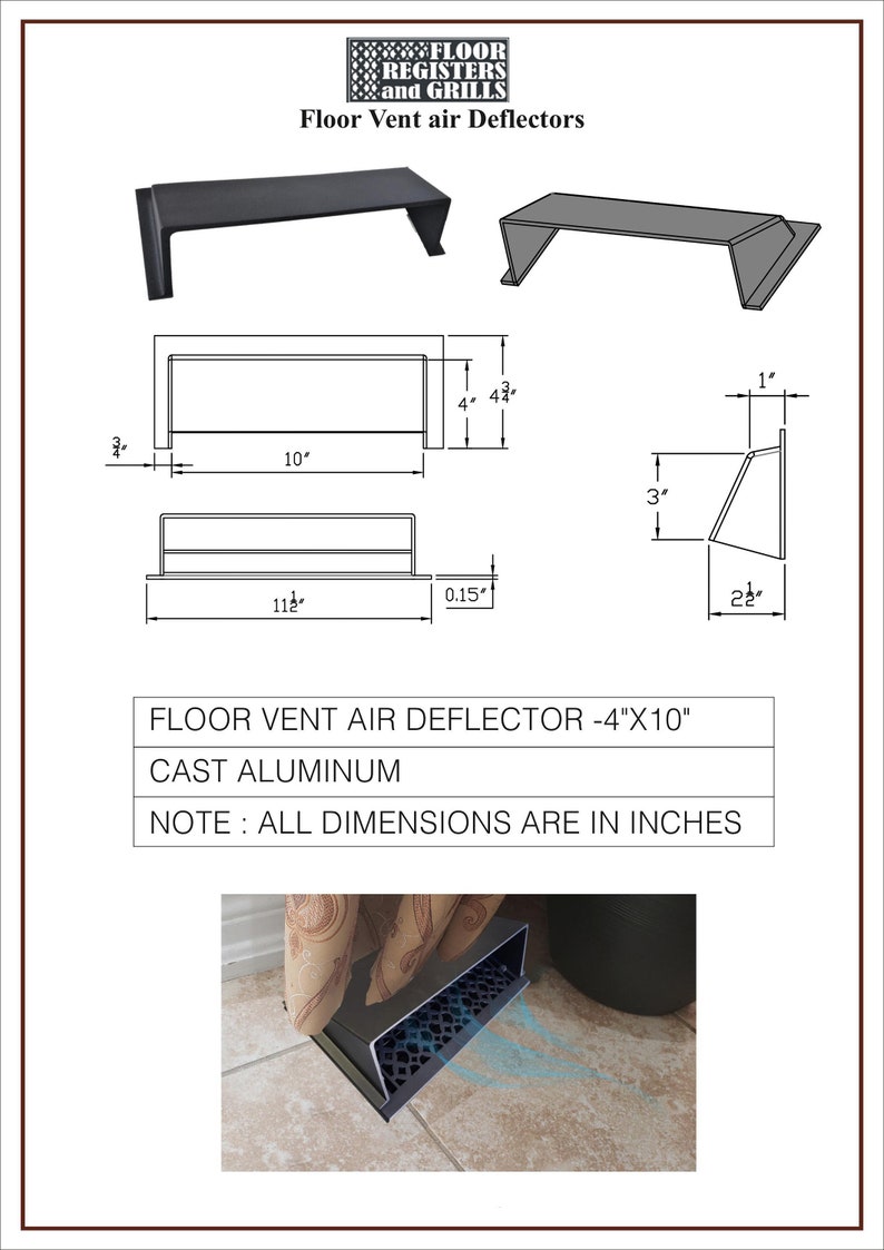 Floor Vent Air Deflector / Diverter 4x10 Modern Design Etsy