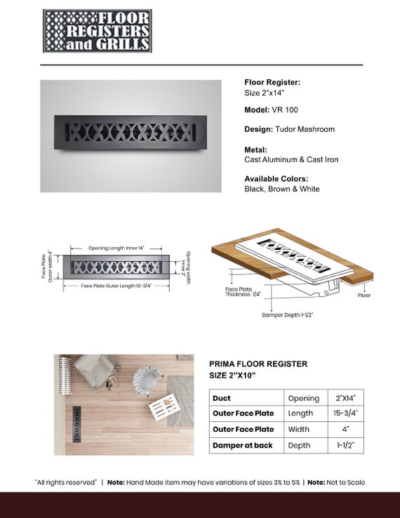 Cast Aluminum Floor Register 2 X 14 VR-100 Metal Floor/wall - Etsy