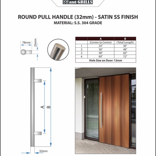 Door Pull, Entry Door Handle Round ‘H’ Type – 36″ Satin shops