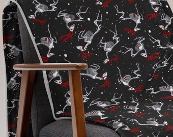 Reindeer Skeleton Black Throw Blanket