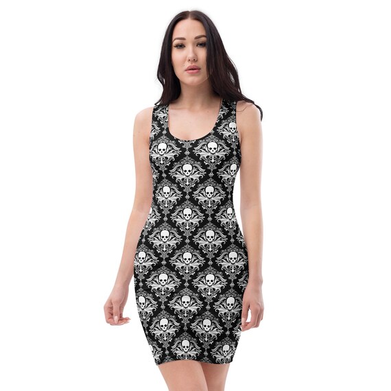 skull bodycon dress Skull Dresses Women Skeleton 3d Print Hip Hop Halter Sleeveless Punk Bodycon  Dress Rock Vestido Sexy main image 1