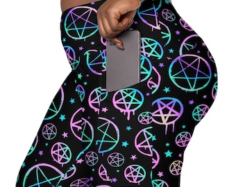 Pastel Pentagram Crossover Leggings with Pockets