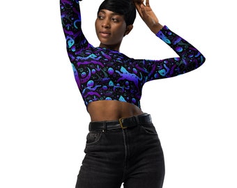 Cosmic Cat Long-Sleeve Crop Top