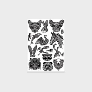Temporary tattoos DECORATIVE ANIMALS | Waterproof artistic fake tattoo set - festival, party, kids.