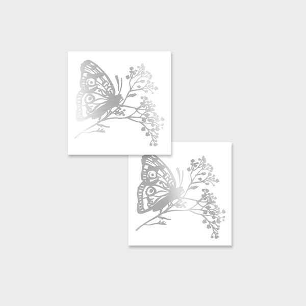 Set von 2 temporäre Tattoos SILVER BUTTERFLIES