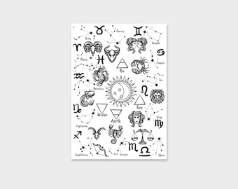 Tatuajes temporales HORÓSCOPOS / Conjunto de tatuajes falsos de astrología para festivales a prueba de agua