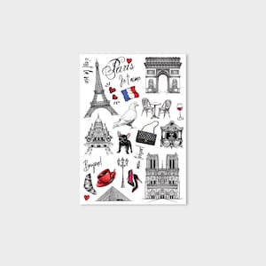 PARIS Temporary tattoo set | Waterproof artistic fake tattoo set - festival, party, kids