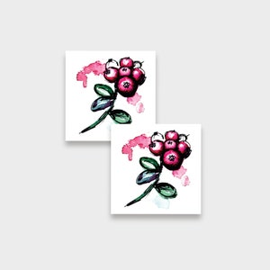 Temporary tattoos RED BILBERRIES Set of 2 | Watercolour style. Fake festival children waterproof tattoo pre-cut