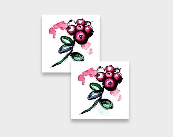 Set of 2 Temporary tattoos RED BILBERRIES