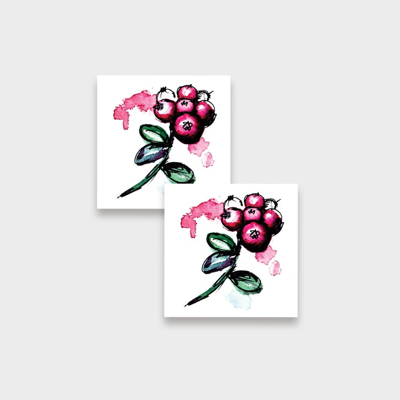 Set of 2 Temporary tattoos RED BILBERRIES image 1