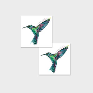 Temporary tattoos HUMMINGBIRD | Waterproof fake party - festival tattoo with glitters, Set of 2 pre-cut