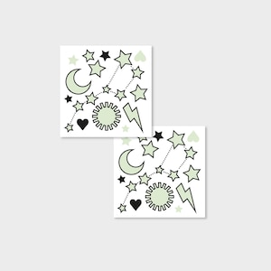 GLOW in the DARK temporary tattoos COSMIC | Waterproof fake party, festival, kids tattoo, Set of 2 pre-cut