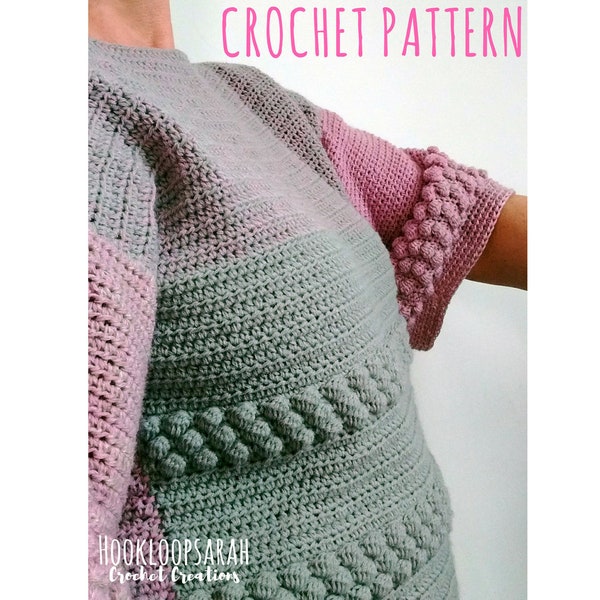 Clothing PATTERN Crochet Sweater with Bobbles. Diy easy Tutorial for Jumper. All sizes Womens S M L XL loose oversized Fitting. In English