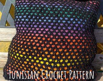 PATTERN for Market Bag in Tunisian Crochet. Honeycomb Stitch worked in the round. Colorful Moroccan Stained Glass Style. Self striping Easy