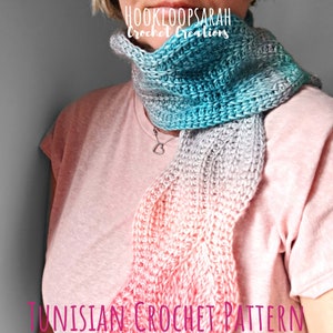 Tunisian Crochet Scarf PATTERN, Brioche Leaf Design (PDF Pattern)