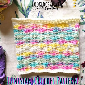 PATTERN Tunisian Crochet Cowl in Wave Stitch. Video Tutorial Scarf Afghan Basics. Beginner-friendly Instructions How-to Guide. Ombre degrade image 4