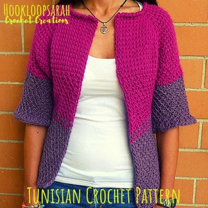 Tunisian Crochet PATTERN for Cardigan in Bicolor. Clothing Tutorial for ...