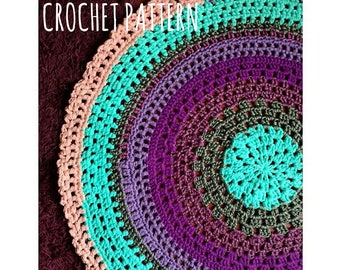 Crochet PATTERN mandala Rug in T-Shirt Yarn. Colorful round Carpet. Instant Download. Easy Beginners Level Tutorial. Written Instructions