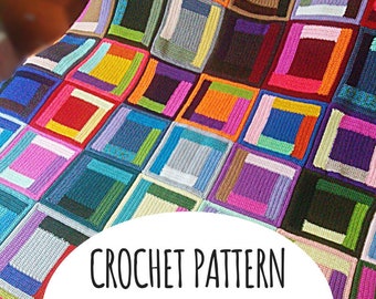 Log Cabin Blanket Crochet Pattern, Easy Square Blocks (PDF Pattern)