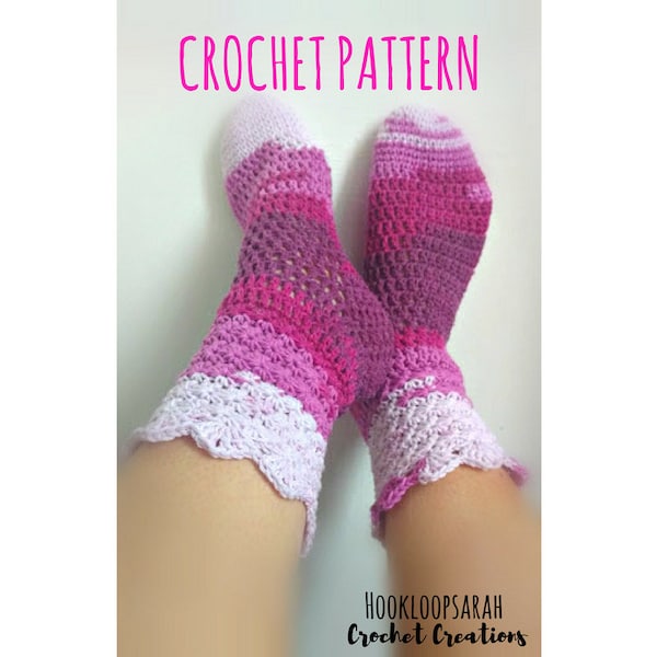 Crochet PATTERN Socks. Womens Pair in self striping cotton. Star stitch. 3 sizes 6 to 8.5. Any size. Easy written Instructions in ENGLISH