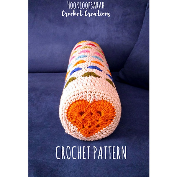 Crochet PATTERN pillow case bolster cushion cover round heart motif mandala circles crochet basics EASY immediate download pdf file English