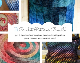 Crochet Pattern Pack Bundle. Any 3 Crochet Patterns Choice. Buy three and save money. Easy Level Beginners Tutorials written Instruction pdf