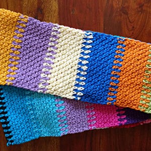Crochet Scarf Pattern, Colorful Cotton Moss Stitch (PDF Pattern) afbeelding 4