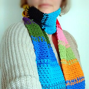 Crochet Scarf Pattern, Colorful Cotton Moss Stitch (PDF Pattern) afbeelding 8